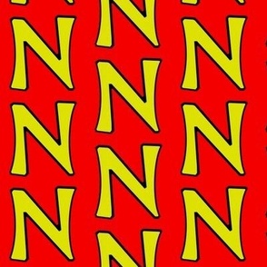The Letter N-Yellow on red/orange