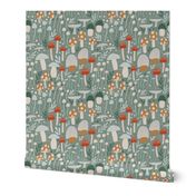 Woodland Mushroom Meadow - sage green - medium scale