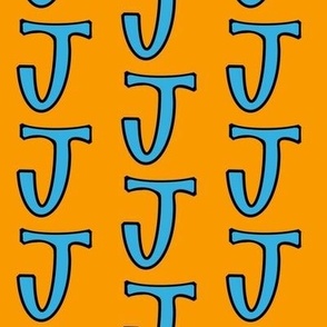 The Letter J-Columbia blue on orange