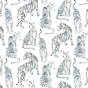 Watercolor indigo tigers small