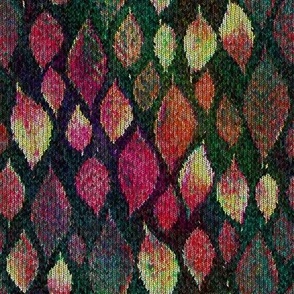 small knit autumn leaves green teal pink PSMGE