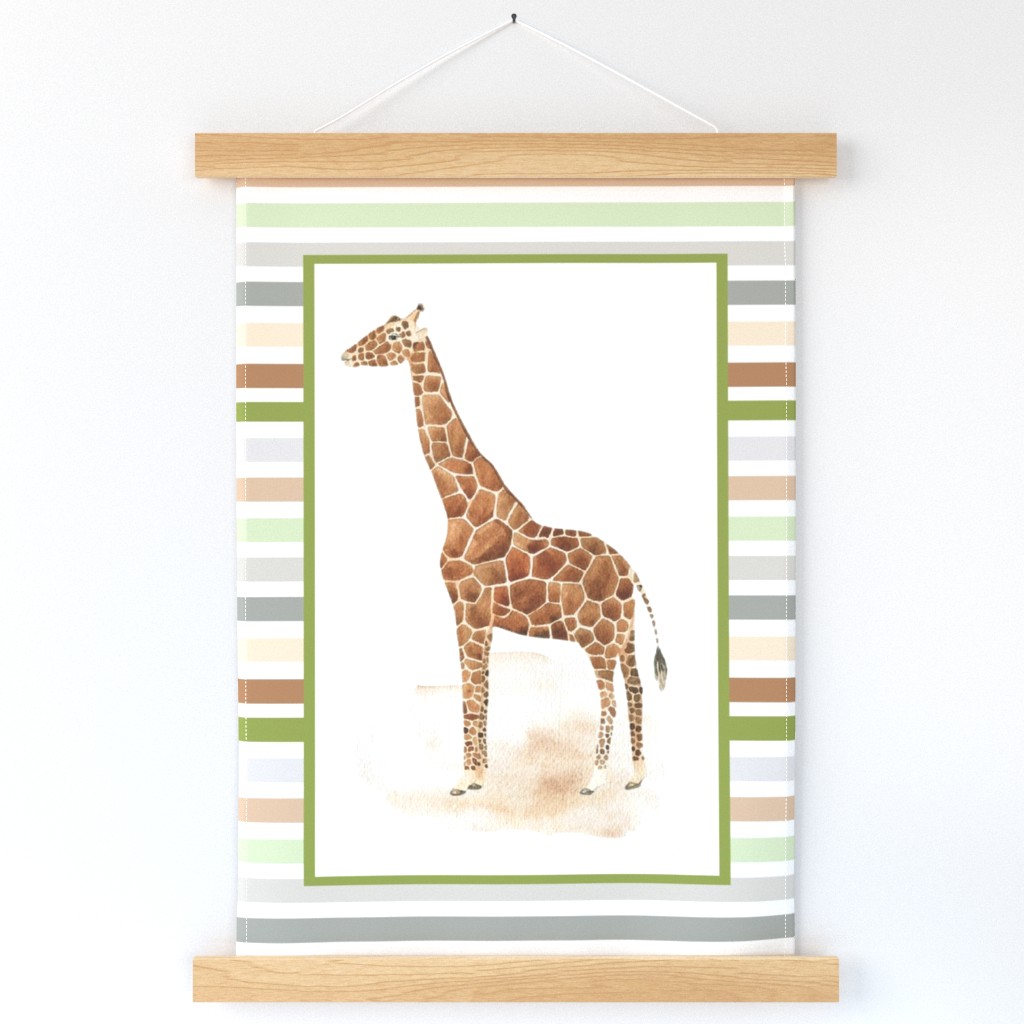 Fabric Fat Quarter Panel for Wall Hanging Tea Towel or Lovey Jungle Safari Animals and Stripes Giraffe