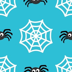 Large Scale Halloween Spiders and Webs on Blue