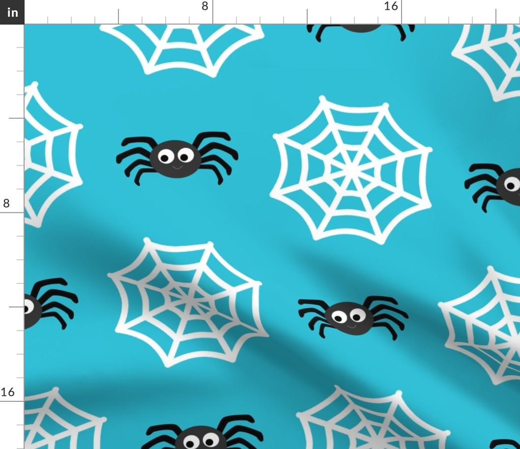 Large Scale Halloween Spiders and Webs on Blue