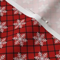 Small Scale Snowy Winter Diagonal Checker Plaid - Red and Black