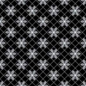 Medium Scale Snowy Winter Diagonal Checker Plaid - White and Black