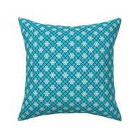 Small Scale Snowy Winter Diagonal Checker Plaid - Bright Turquoise Blue White and Black