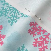 Large Scale Pink and Aqua Snowflakes Playful Penguin Coordinate