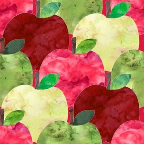 Large Scale Watercolor Apples Pink Red Green Yellow