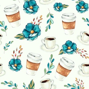 Large Scale Coffee Break Floral Turquoise Blue Watercolor Flower