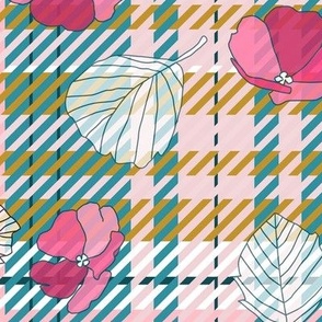 Floral Graphic Tartan (Medium) - Cotton Candy Pink and Lagoon Teal Blue