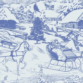 Vintage Winter Wonderland Sleigh Ride Toile in Ice Blue