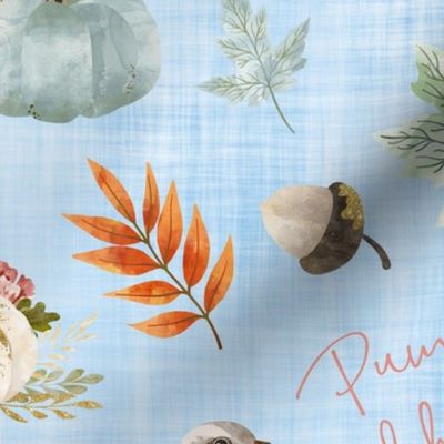 pumpkin kisses blue linen