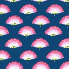 Pink Mimosa Plumes Tiled on Navy