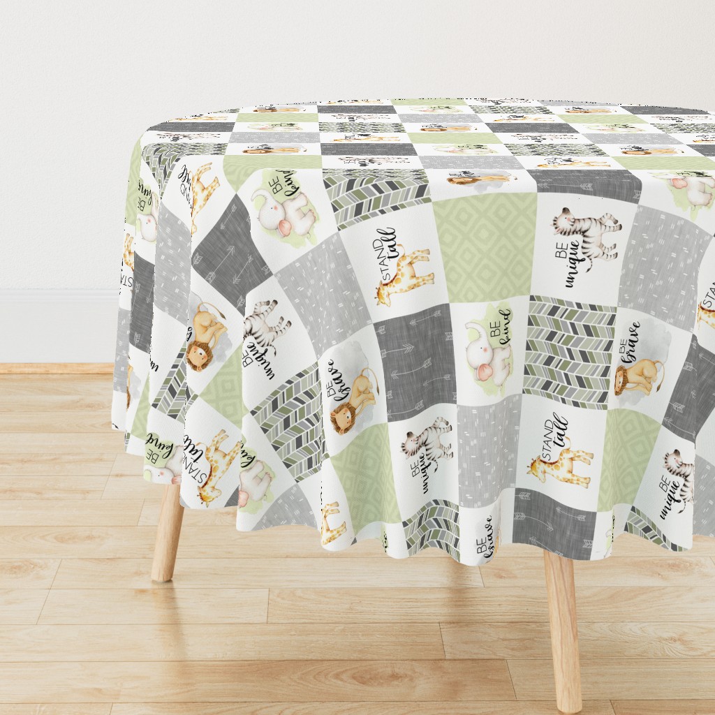 Safari/Zoo//Sage Green - Wholecloth Cheater Quilt - Rotated