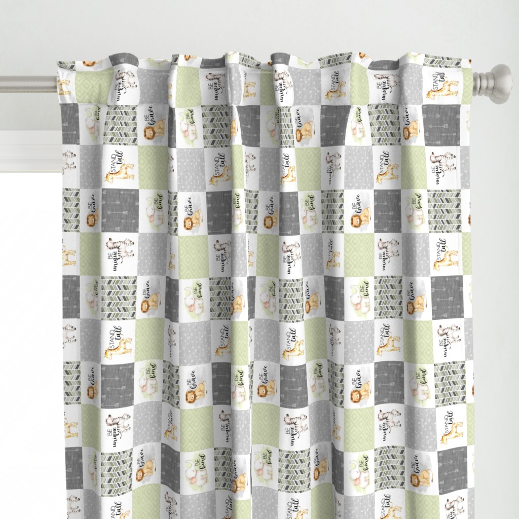 3 inch Safari/Zoo//Sage Green - Wholecloth Cheater Quilt - Rotated