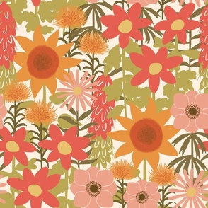 Loose Autumn Flowers in Orange, Pink and Green