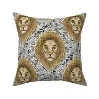 Leo African lion big cats neutral wallpaper,  jumbo large scale, yellow brown gray grey taupe beige gold tan rust natural orange 