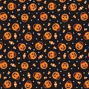 (extra small scale) halloween pumpkin candy buckets - trick or treat jack o lantern, candy corn, halloween candy - black - C21