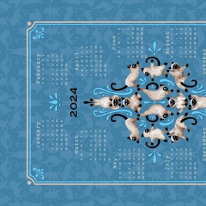 2024 Calendar - Cat Yoga - cat calendar - Please choose Linen Cotton Canvas or a fabric wider than 54”(137cm) 