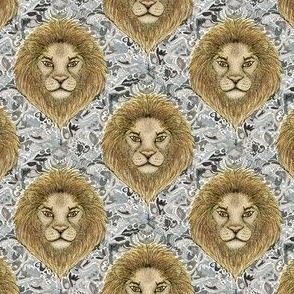 Leo African lion big cats neutral wallpaper,  small scale, yellow brown gray grey taupe beige gold tan rust natural orange 