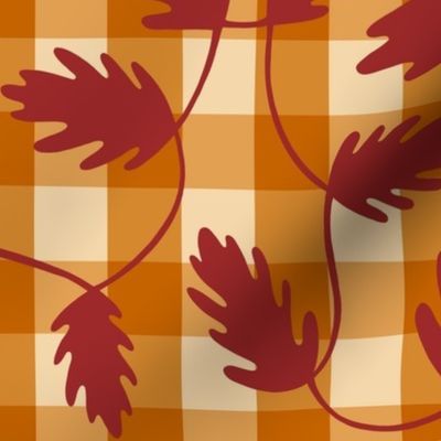 Oak leaves in pumpkin plaid - fall plaid, fall leaves, fall gingham, pumpkins, thanksgiving, oak leaves, pumpkin plaid