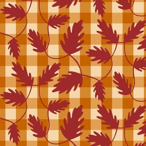 Oak leaves in pumpkin plaid - fall plaid, fall leaves, fall gingham, pumpkins, thanksgiving, oak leaves, pumpkin plaid