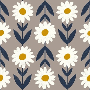 Field of Daisies - folk art, mod daisies, common daisy - medium size 