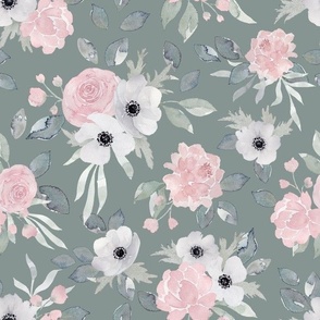 Springtime Floral on Green - Springtime - Angelina Maria Designs