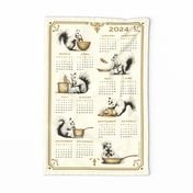 2024 Calendar - Hand-painted Vintage Squirrels - Wild animals, Watercolor, whimsical, animals in the kitchen - Please choose Linen Cotton Canvas or a fabric wider than 54”(137cm)