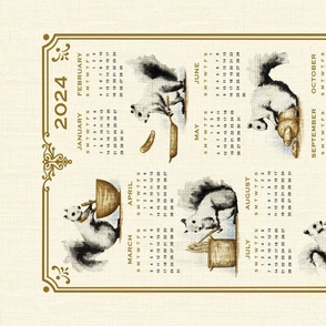 2023 Calendar - Hand-painted Vintage Squirrels - Wild animals, Watercolor, whimsical, animals in the kitchen - Please choose Linen Cotton Canvas or a fabric wider than 54”(137cm)