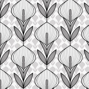 Calla Lily Geometric Damask - neutral grey - medium size 