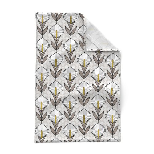 Calla Lily Geometric Damask - small scale - lilies, calla lilies, modern geometric, floral damask