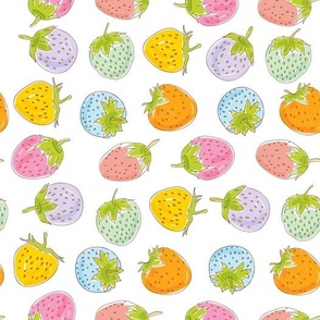 pink blue green orange lilac pastel color strawberries on white background. Hand drawn sketch. 
