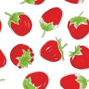 red strawberries on a white background. Hand drawn sketch.