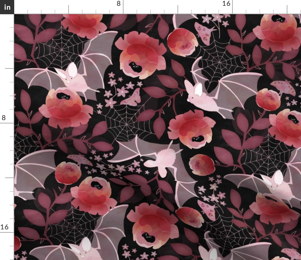 Pastel bat floral black