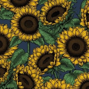 Sunflower field, yellow, kelly green and navy