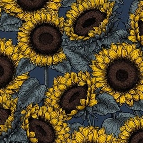 Sunflower field, yellow, slate and navy