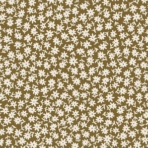 disty floral cream on deep olive green