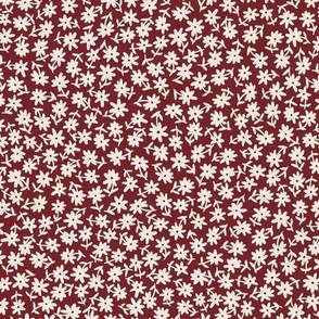 ditsy floral cream on maroon