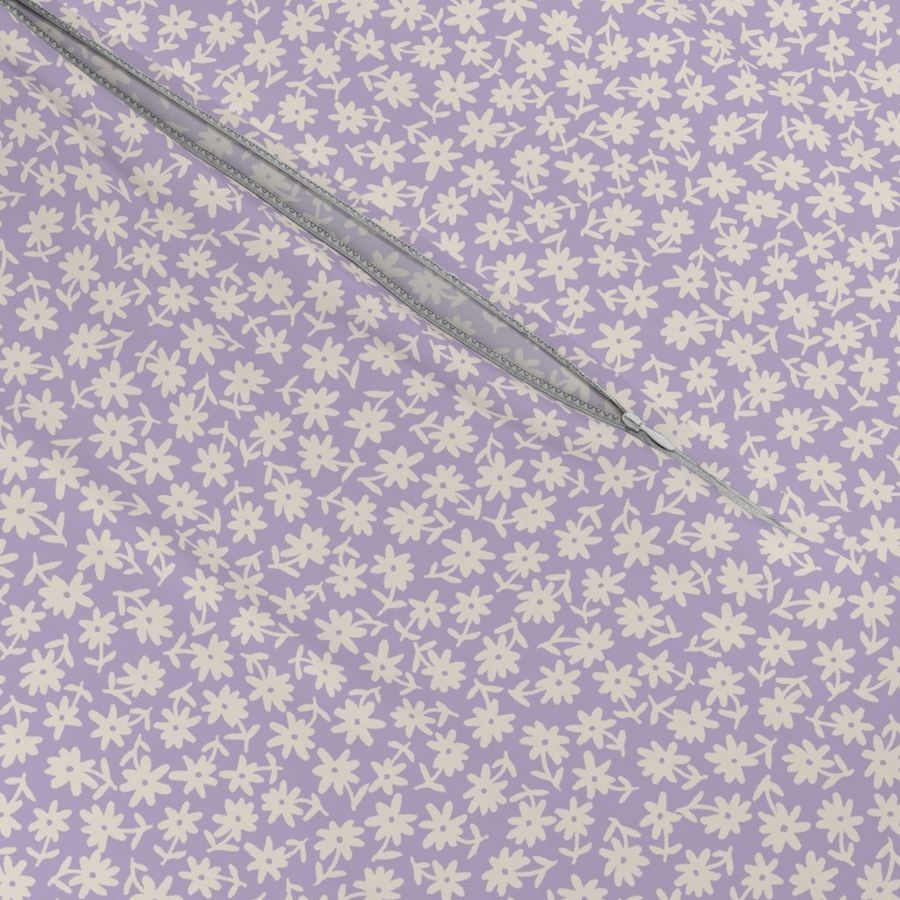 girly ditsy floral cream - tiny pastel lilac flowers - boho tween girls