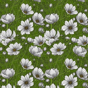 White cosmos on green