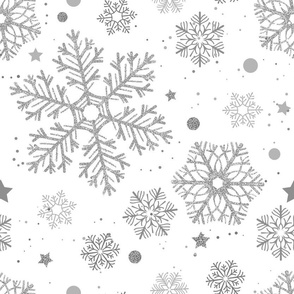 Silver snowflakes on white