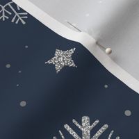 Silver snowflakes on navy