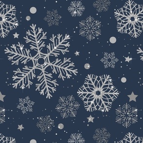 Silver snowflakes on navy