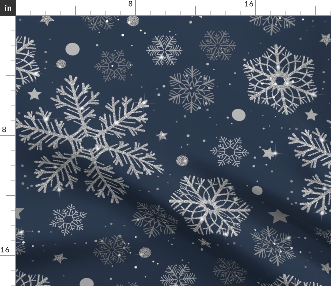 Silver snowflakes on navy