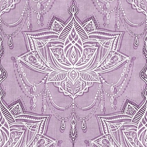 Art Nouveau Beaded Chandelier Doodle with Faux Linen Texture - soft purple