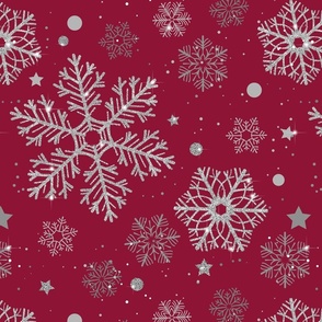 Silver snowflakes on red