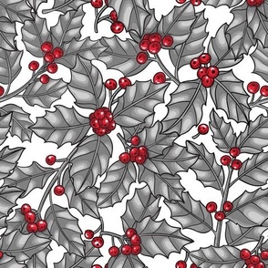 Holly berry, red and gray