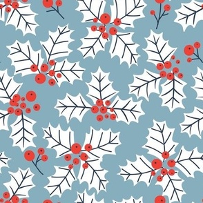 Holly berry, Christmas pattern, red, white and blue